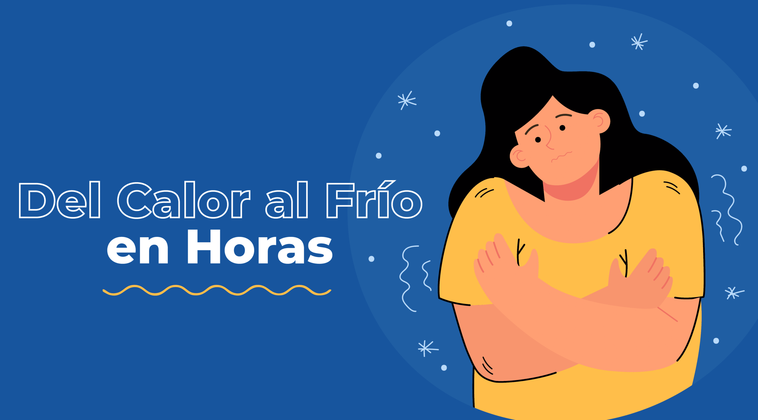 Ilustración de una persona en una habitación mientras el clima varía entre calor y frío en septiembre