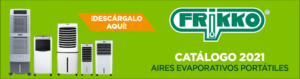 banner de catálogo de aires evaporativos Frikko - aires evaporativos agrupados, logotipo de Frikko